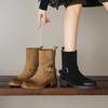 阿么手工女鞋擦色复古绒面个性西部靴2025冬季新款真皮中筒靴4CM 商品缩略图1