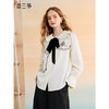 两三事云游假日2025秋季新款复古压褶翻领可拆领带印花长袖衬衫女 商品缩略图0