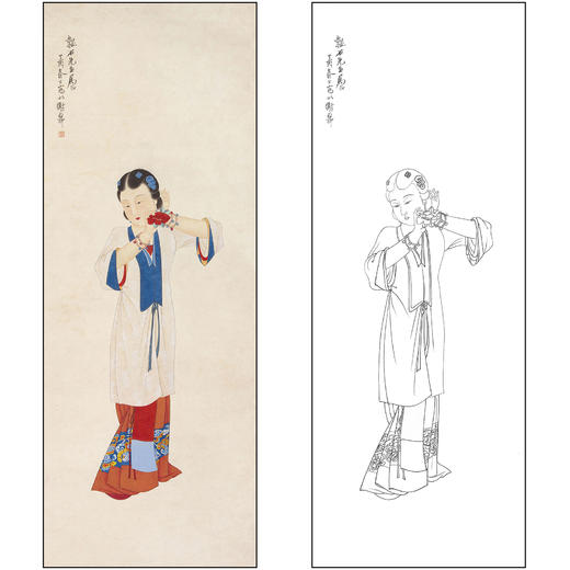 谢稚柳人物工笔画白描底稿《仕女》临摹勾线高清打印稿XZ16 商品图0