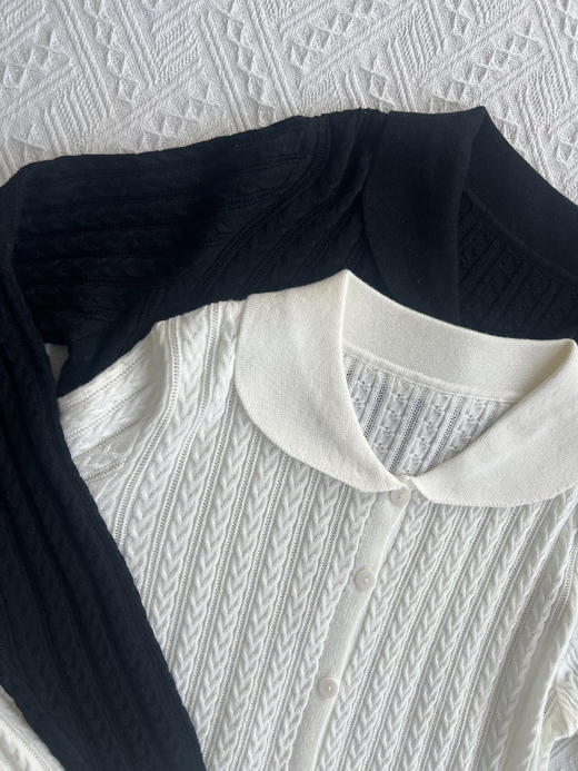 🌟秋款上新❗老钱风美学‼【MOMOTIABIN翻领纯色镂空纺羊毛针织开衫HJZXZ158】💖一眼就能感受到的高级感！⁩✅减龄娃娃领口设计，🍭⁮时髦又显瘦！ 商品图5