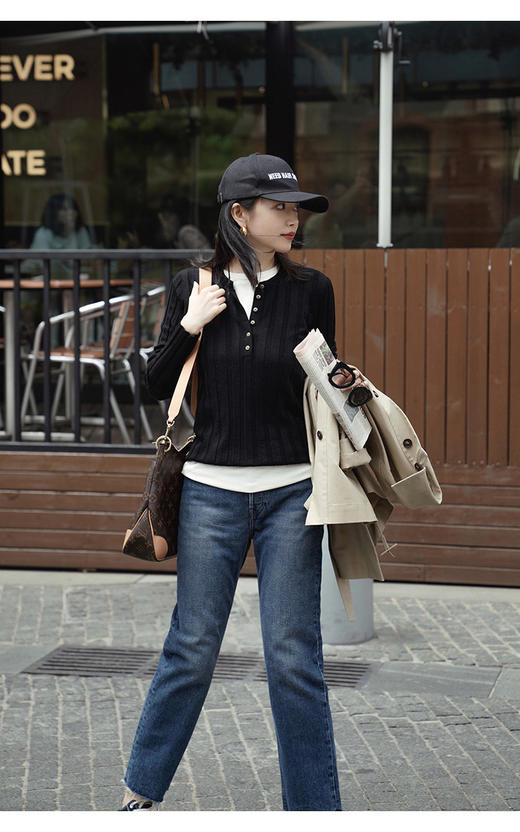 🍭🍭【MOMOTIABIN圆领系扣半开坑条针织精纺羊毛衫HJZXZ192】😁让人眼前一亮的百搭冠军，💗三*木同款本期Bl入的一款，高级面料柔软舒适，🌟透气性好 商品图3