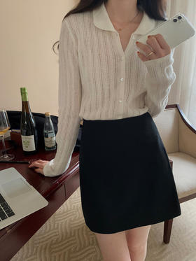 🌟秋款上新❗老钱风美学‼【MOMOTIABIN翻领纯色镂空纺羊毛针织开衫HJZXZ158】💖一眼就能感受到的高级感！⁩✅减龄娃娃领口设计，🍭⁮时髦又显瘦！