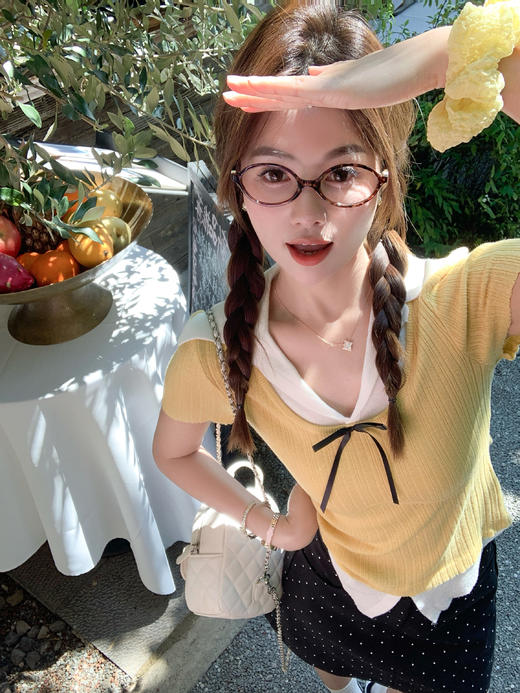 【110元任选2件】最后一波现货！2色翻领修身甜美气质针织短袖 商品图14