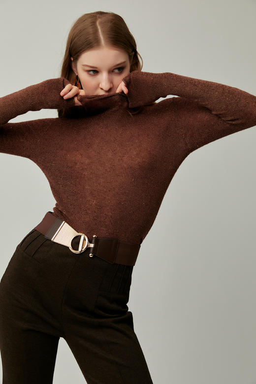 SAFICOO 优雅女人 修身不紧绷 焦糖色毛织衫 商品图2