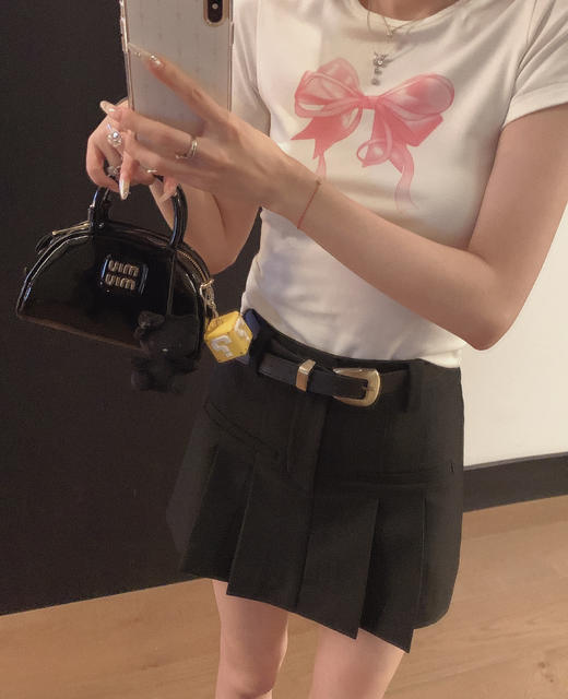 XS码 金蘑菇菇 Jennie好会穿 妮式穿搭/蝴蝶结短袖t恤 商品图3