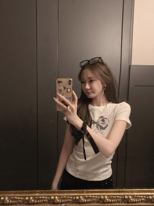 XS码 金蘑菇菇 Jennie好会穿 妮式穿搭/蝴蝶结短袖t恤 商品图4