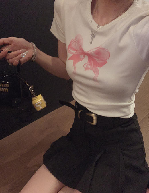 XS码 金蘑菇菇 Jennie好会穿 妮式穿搭/蝴蝶结短袖t恤 商品图0