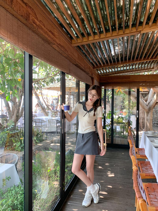 【110元任选2件】最后一波现货！2色翻领修身甜美气质针织短袖 商品图10