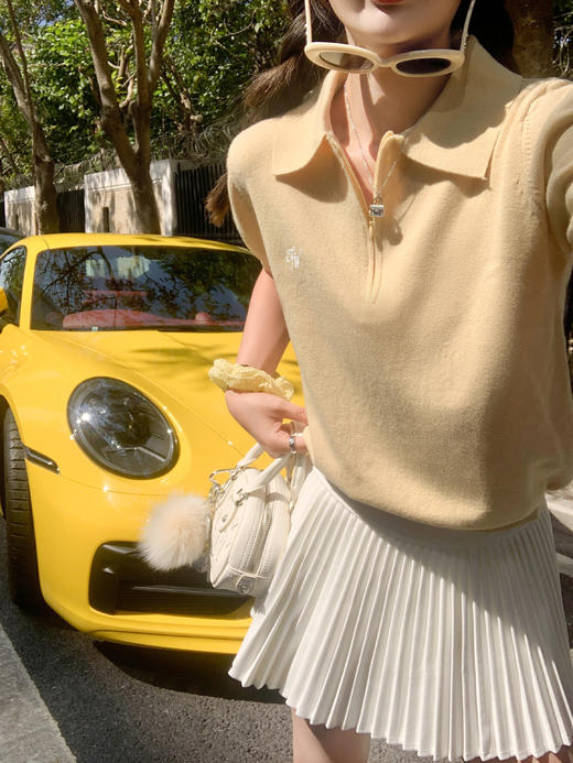 【129元任选2件】现货！3色拉链翻领针织短袖（胸口logo图案黑白灰颜色随机） 商品图9