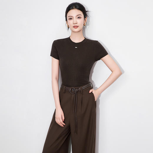 「高货wl」全新升级【铂金会员192/天猫259/差价67】(95520)洛诗琳舒适亲肤密织针织T恤2025早秋新款气质正肩显瘦上衣 商品图0