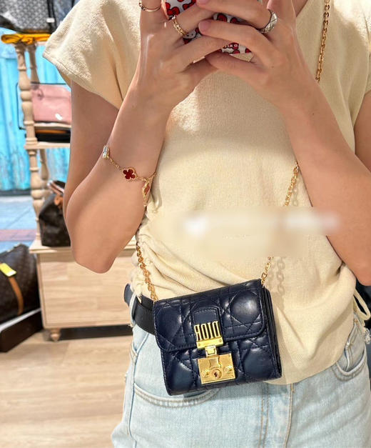 Dior Addict 短款 羊皮 蓝色 藤格纹 小钱包 商品图2