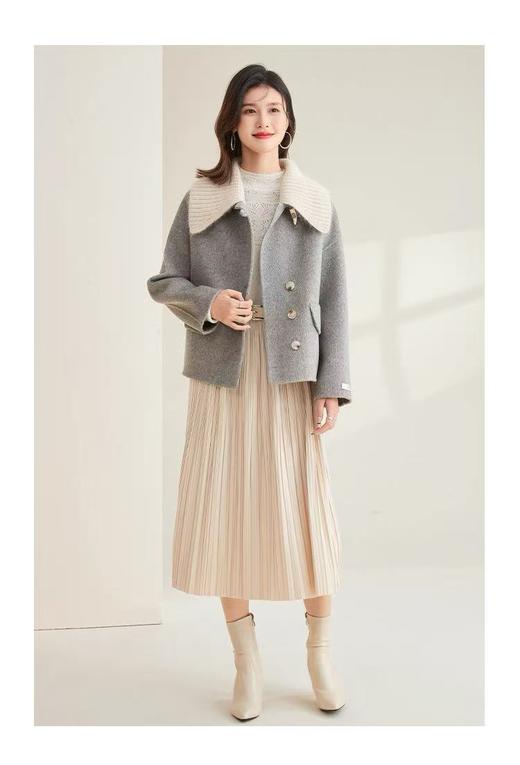 【高端系列】（针织领可拆卸）手工定制2286款70%绵羊毛双面尼牛角扣外套-喜出 商品图6