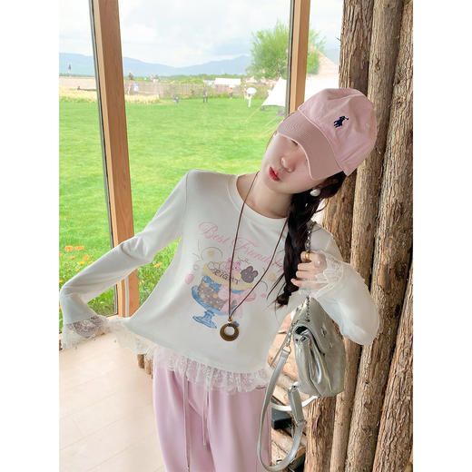 <曾小咸推荐>3.20现货秒杀 ！微信超特价！卡通印花拼接蕾丝边T恤 日常149.99 立减90 秒杀59.99！！ 商品图2