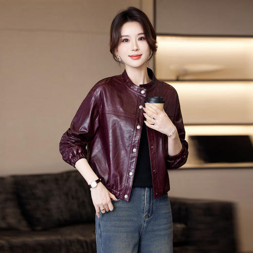 TC 23537复古立领小皮衣外套小个子短款机车真皮绵羊皮夹克 商品图1