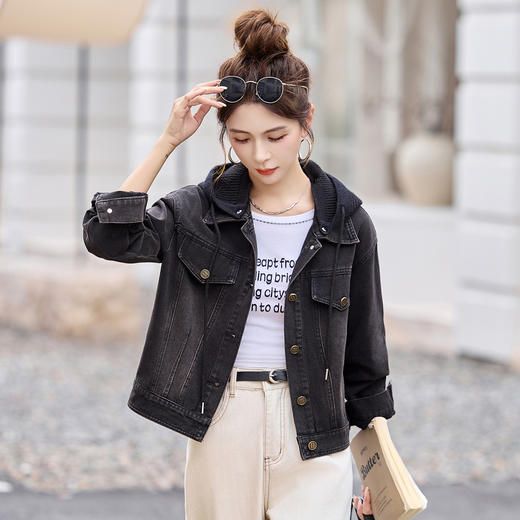 连帽牛仔外套新款小个子女生流行复古做旧上衣褂子短款XGJ5816 商品图1