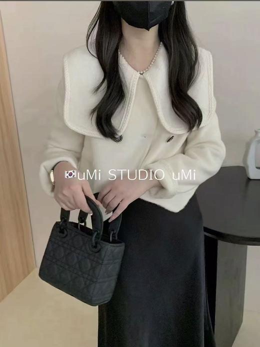 【高端系列】手工定制70%绵羊毛➕莱赛尔短款海军领不规则双面尼短款外套-喜出 商品图2