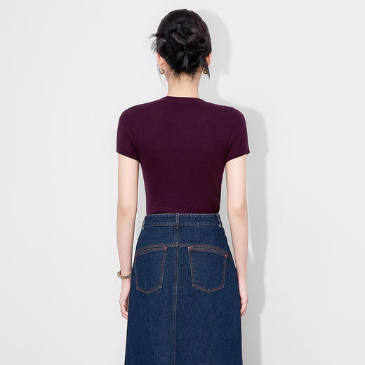 「高货wl」全新升级【铂金会员192/天猫259/差价67】(95520)洛诗琳舒适亲肤密织针织T恤2025早秋新款气质正肩显瘦上衣 商品图3