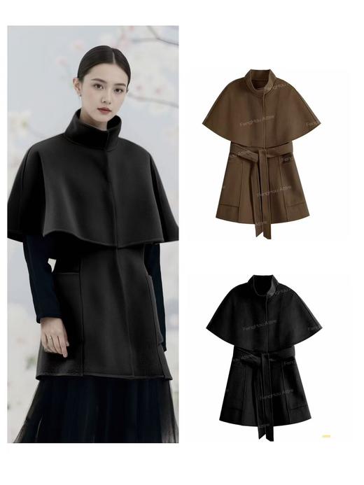 【高端系列】手工定制7720款100%绵羊毛赫本风披肩斗篷双面尼外套-喜出 商品图0