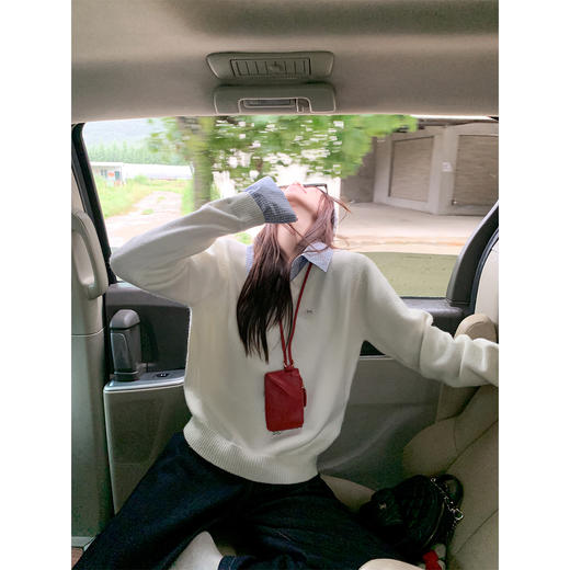 <曾小咸推荐>韩系假两件通勤POLO领毛衣 商品图3