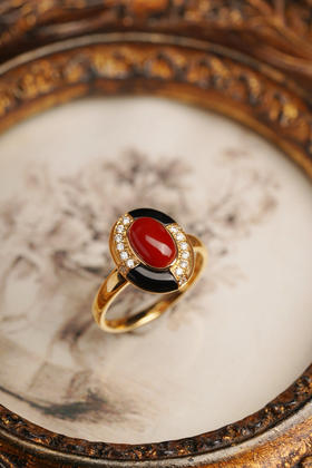 珊瑚黑玛瑙戒指