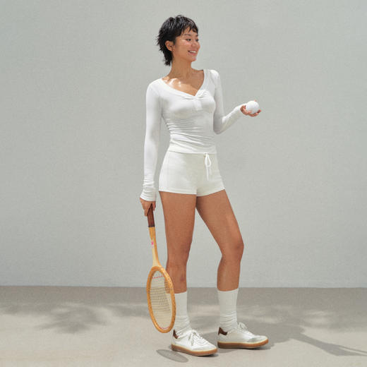 Ariseism 美式复古v领有纽扣长袖t恤女秋季新款修身上衣 商品图4