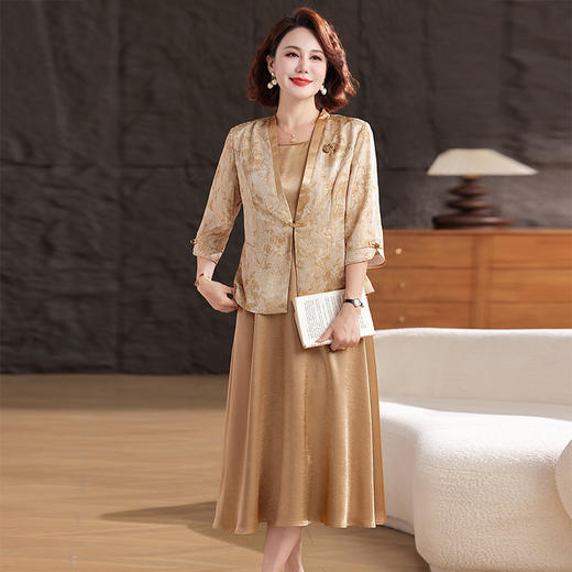 FW 8501妈妈连衣裙套装洋气中长款裙两件套 商品图1