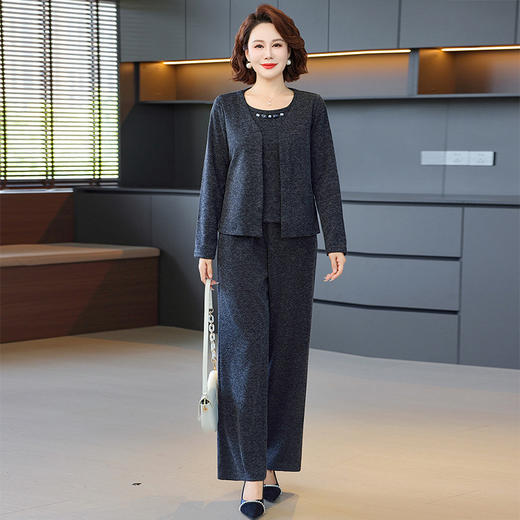 FW 8520时尚休闲三件套洋气显瘦开衫背心直筒裤装套装 商品图0