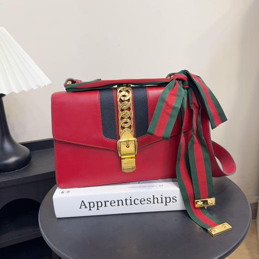gucci 红色 box牛皮 中号 丝巾包 单肩包 商品图0
