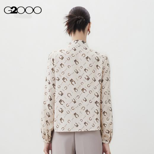G2000【蝴蝶结绑带/商场新款】女装FW25马街扣印花长袖休闲衬衫56241031 商品图1