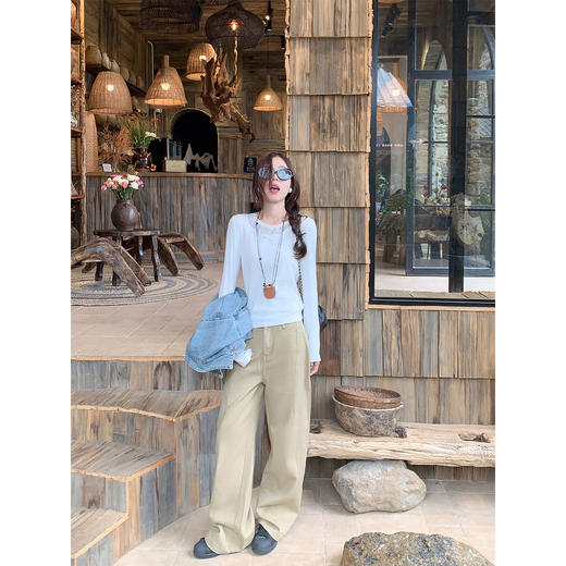 【169元任选2件】最后一波现货！卡其色设计感复古直筒牛仔裤 商品图4