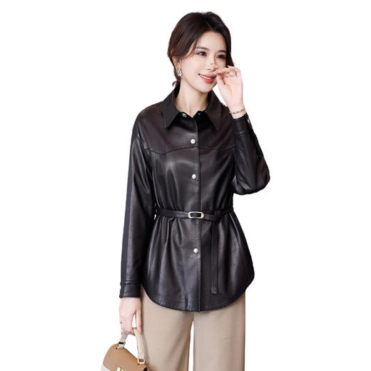 TC 23532真皮廓形植糅绵羊皮送腰带宽松休闲皮衣外套 商品图4