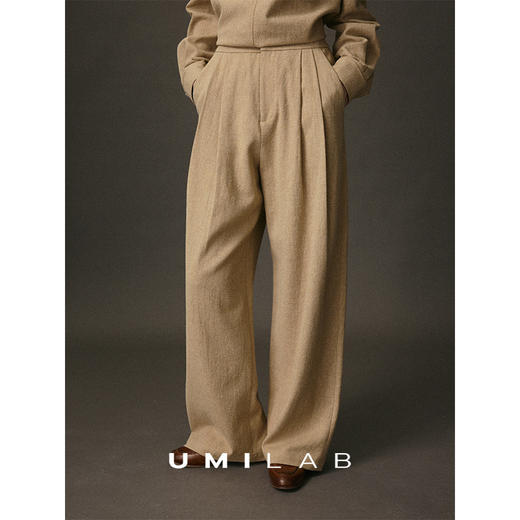 UMILAB｜岩序*老钱套装 亚麻+羊毛+棉宽松圆领上衣/松紧长裤E268W 商品图3