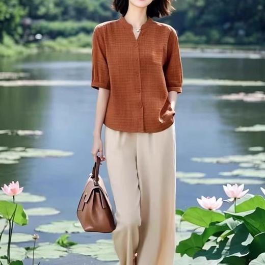 简约大气百搭上衣+牛筋松紧腰阔腿裤两件套 商品图2