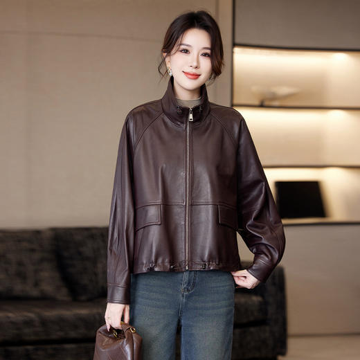 TC 23528时尚立领皮衣外套宽松休闲气质短款皮夹克上衣 商品图2