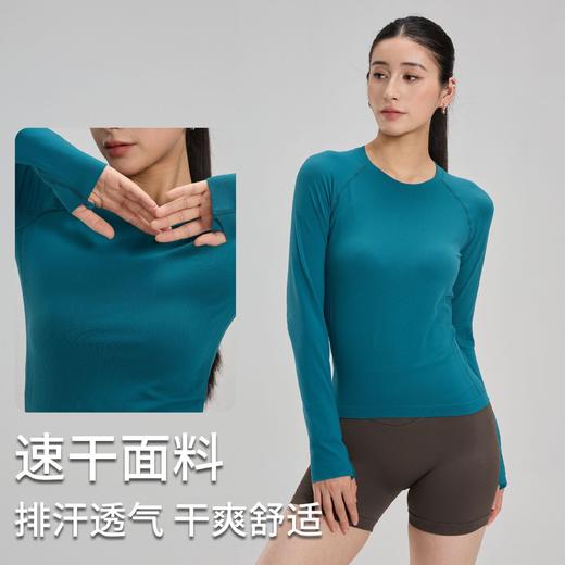 【路路精选】秋冬新款速干无缝长袖女圆领修身健身服拇指套设计休闲瑜伽服上衣无胸垫 商品图1