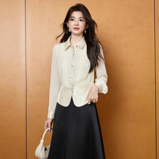 「自」全新升级【铂金会员183/天猫249/差价66】(80003)洛诗琳气质通勤衬衫2025秋季新款正肩长袖雪纺衫上衣女 商品图2