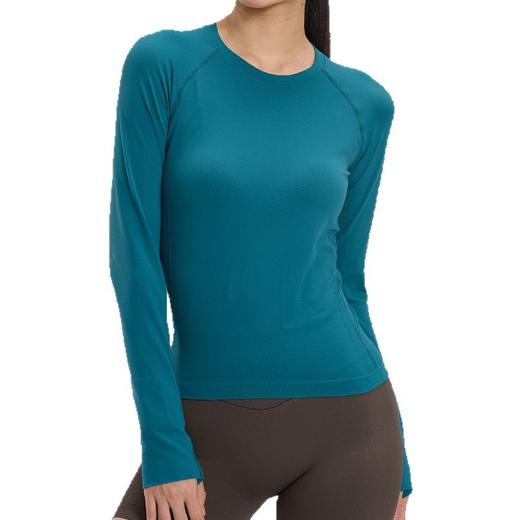 【路路精选】秋冬新款速干无缝长袖女圆领修身健身服拇指套设计休闲瑜伽服上衣无胸垫 商品图3