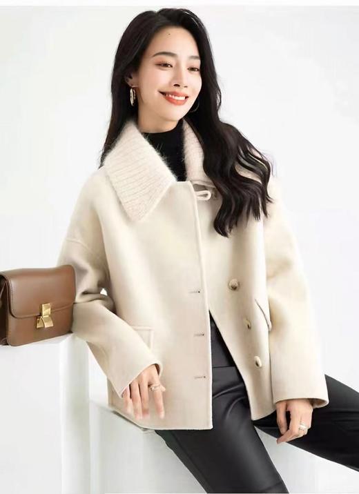 【高端系列】（针织领可拆卸）手工定制2286款70%绵羊毛双面尼牛角扣外套-喜出 商品图0