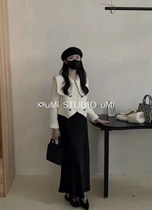 【高端系列】手工定制70%绵羊毛➕莱赛尔短款海军领不规则双面尼短款外套-喜出 商品图1