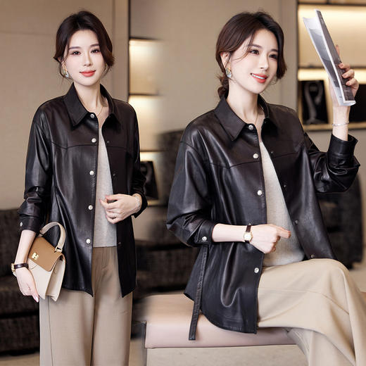 TC 23532真皮廓形植糅绵羊皮送腰带宽松休闲皮衣外套 商品图1