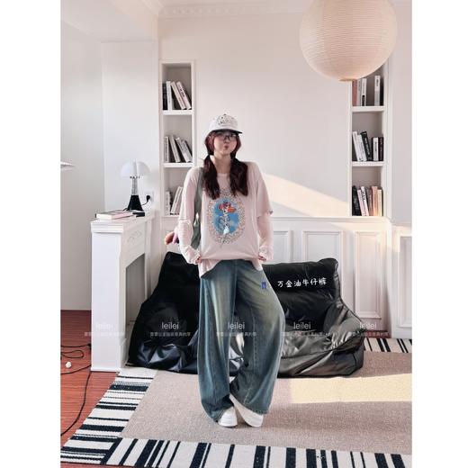 25AW上新【现货折上95折】 蕾蕾同款【美人鱼T！】假两件宽松胸前美人鱼图案T恤上衣 商品图1