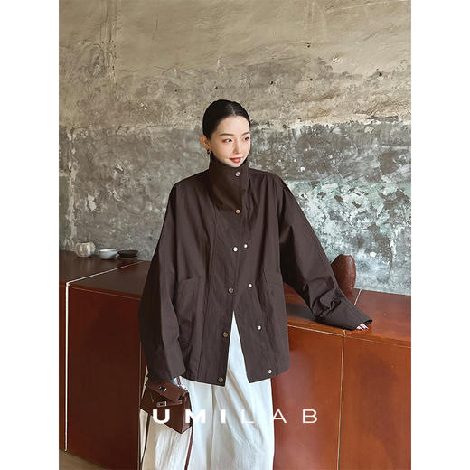 UMILAB｜循迹*极简tote*e 美国进口长绒棉盐缩廓形立领风衣C960W 商品图2