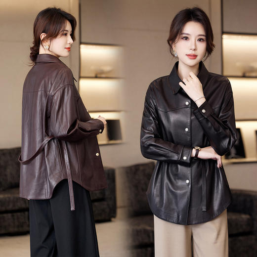 TC 23532真皮廓形植糅绵羊皮送腰带宽松休闲皮衣外套 商品图0