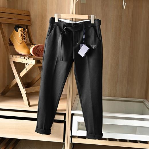 普家2025秋冬款毛呢三角标修身免烫腰带商务休闲西裤 商品图1