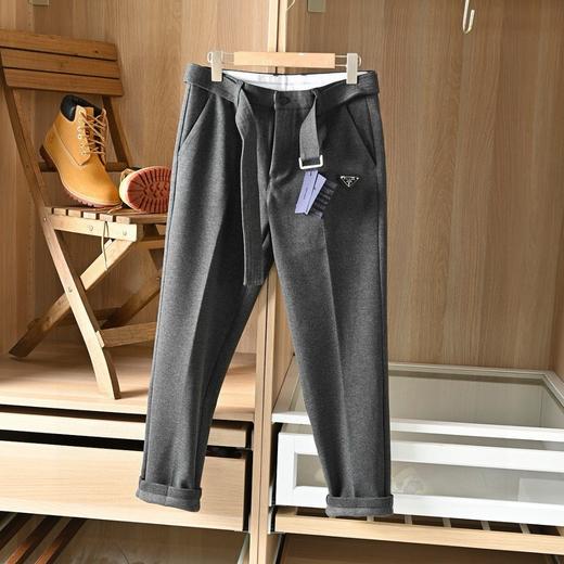 普家2025秋冬款毛呢三角标修身免烫腰带商务休闲西裤 商品图2