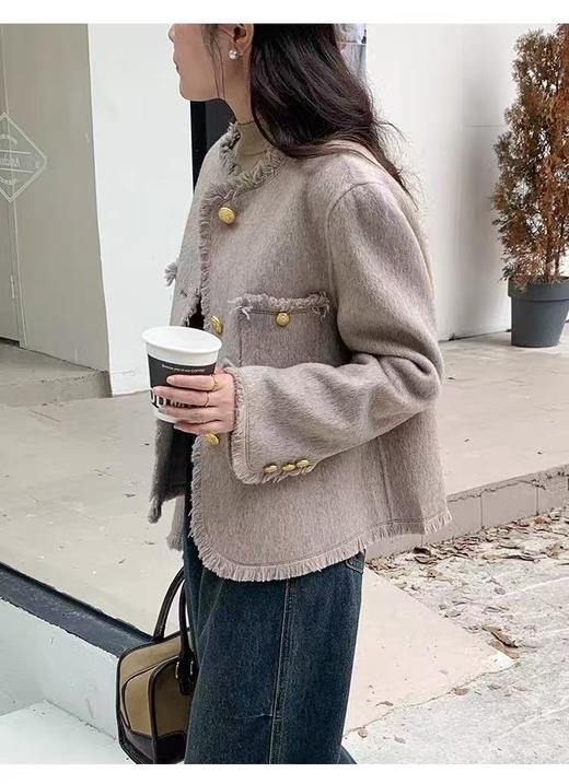 【高端系列】手工定制2319款70%绵羊毛短款流苏小香风双面尼外套-喜出 商品图6