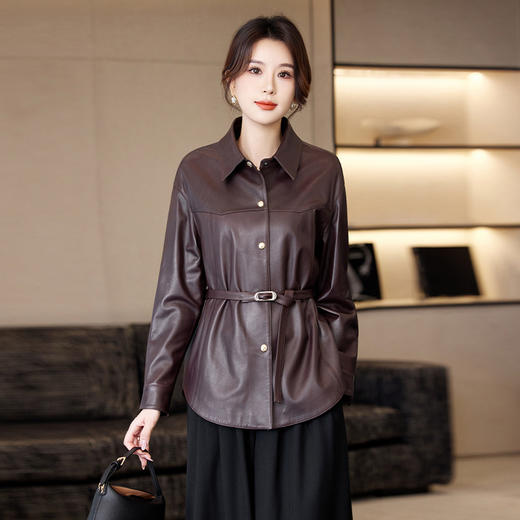 TC 23532真皮廓形植糅绵羊皮送腰带宽松休闲皮衣外套 商品图3