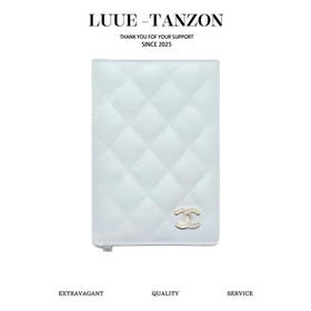 香奈儿经典护照夹 中球纹 奶灰色/淡金（LZ）