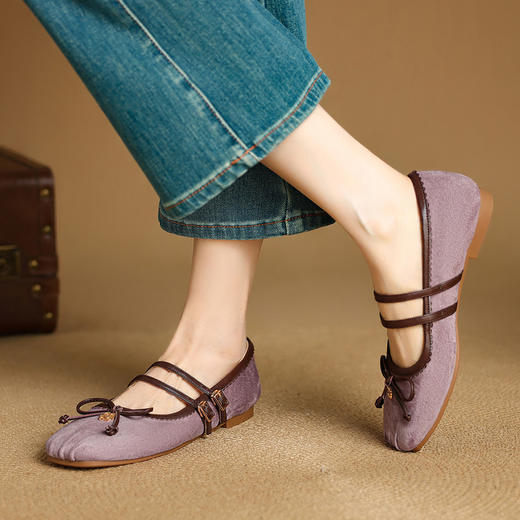 【预售5天】晚晚风蝴蝶结圆头复古单鞋女新款浅口一字带玛丽珍鞋NJMK&K1726 商品图3