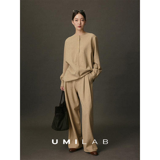UMILAB｜岩序*老钱套装 亚麻+羊毛+棉宽松圆领上衣/松紧长裤E268W 商品图0